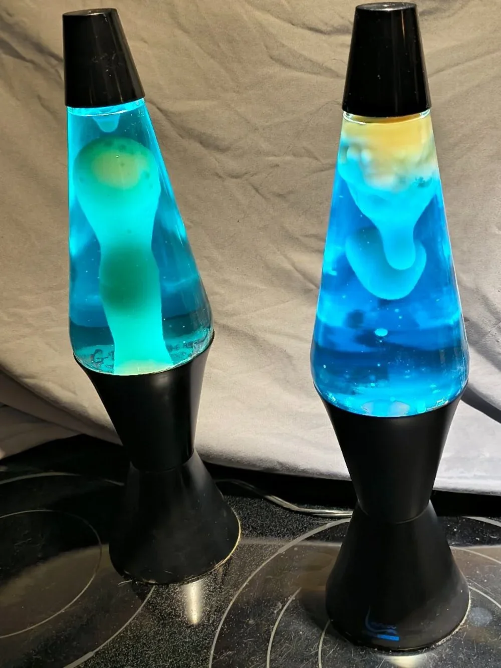 set of 2 blue/white/black vintage 1990s Lava Lite 